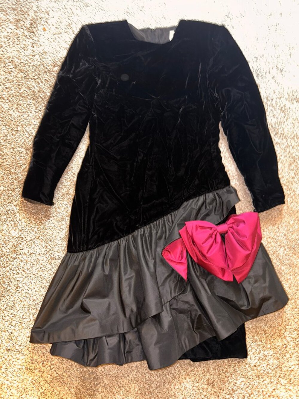 Vintage 80s Rickie Freeman For Teri John Velvet  Bow Midi Tier Dress Size 6